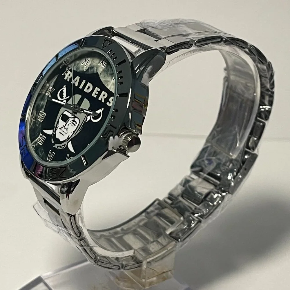 Las Vegas Raiders NFL Team Logo Men's Stainless-Steel Silver Watch NEW